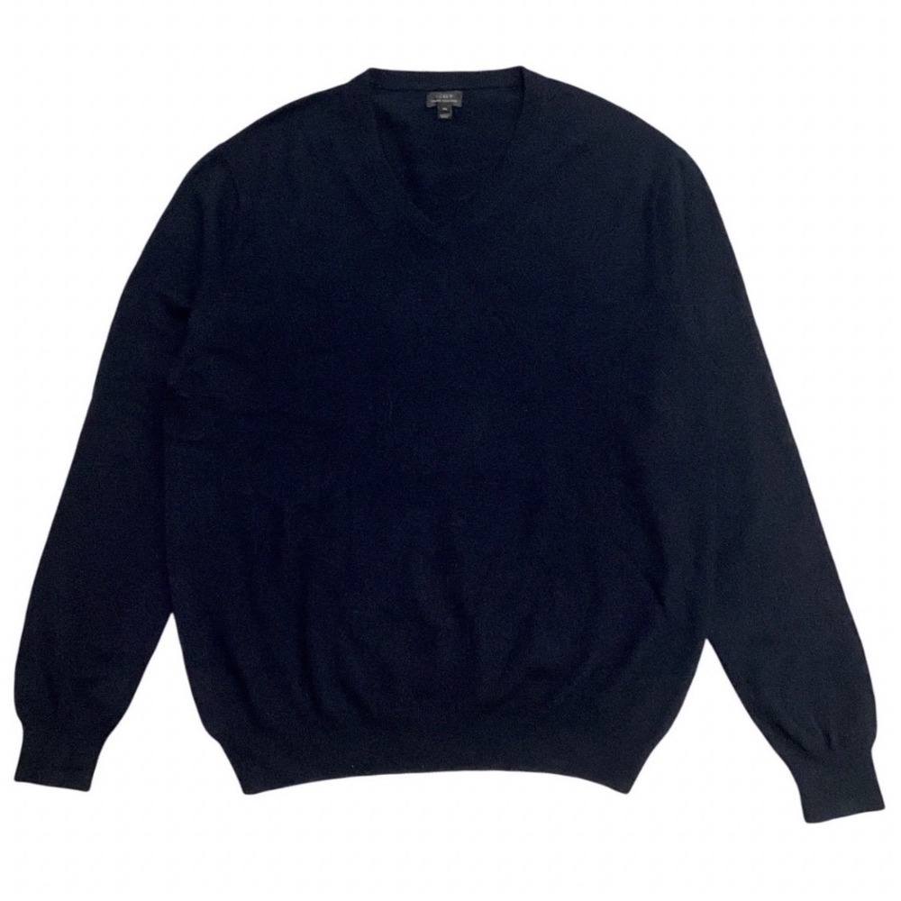 J.Crew Italian Cashmere V-Neck Sweater‎ Navy Blue Preppy Luxury Classic Men's XL